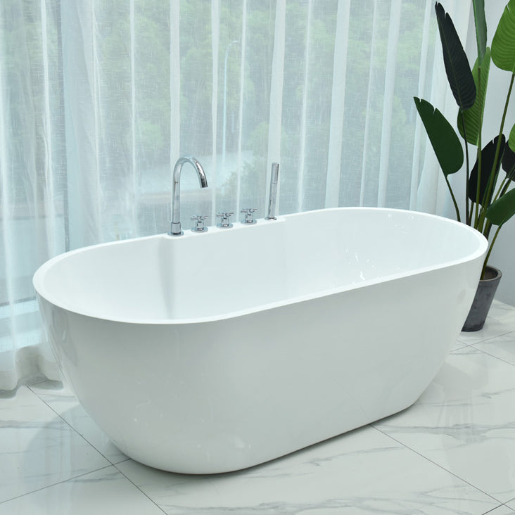 Antique Finish Stand Alone Bathtub Modern Soaking Oval Bath Tub
