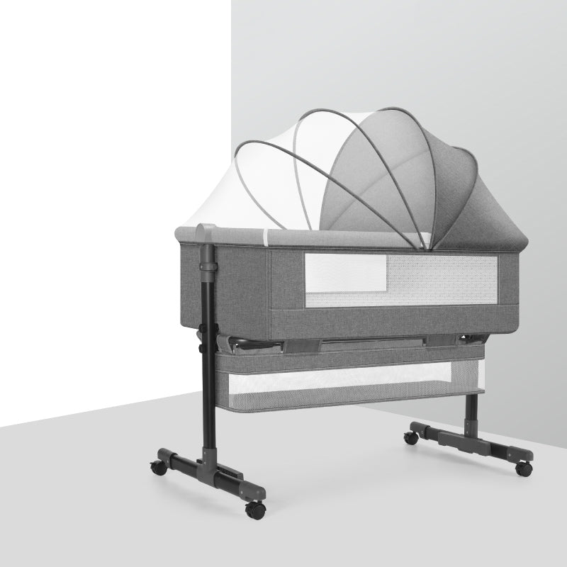 Metal Rectangle Bedside Crib Gliding Folding Crib Cradle for Baby