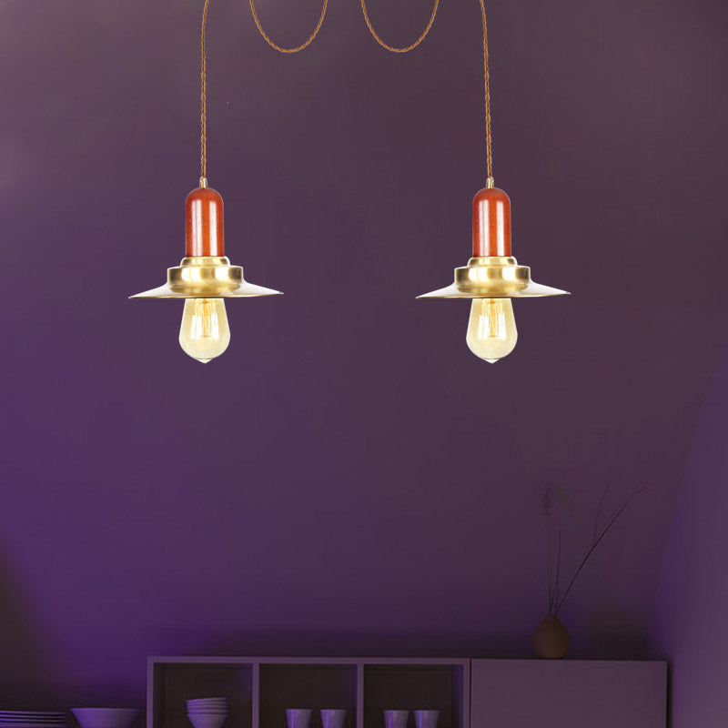 Flaches Metall Mehrfachhänge Anhänger Lichter Industrial 2/3/4-Bulb-Bekleidungsgeschäft Swag Deckenlampe in Gold