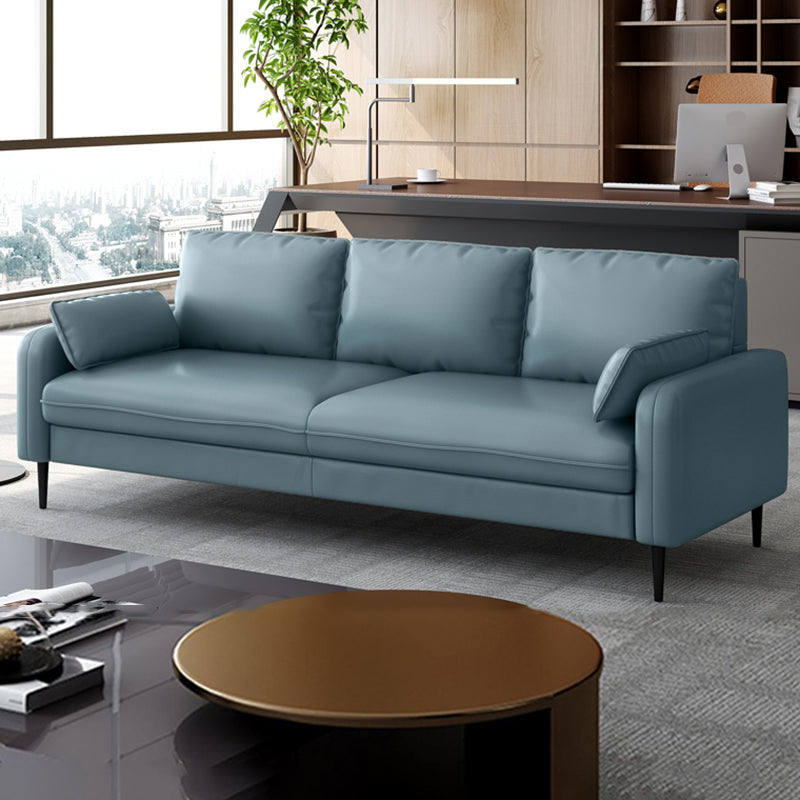 3-Seater Faux Leather Sofa Mid Century Loose Back Square Arm Settee