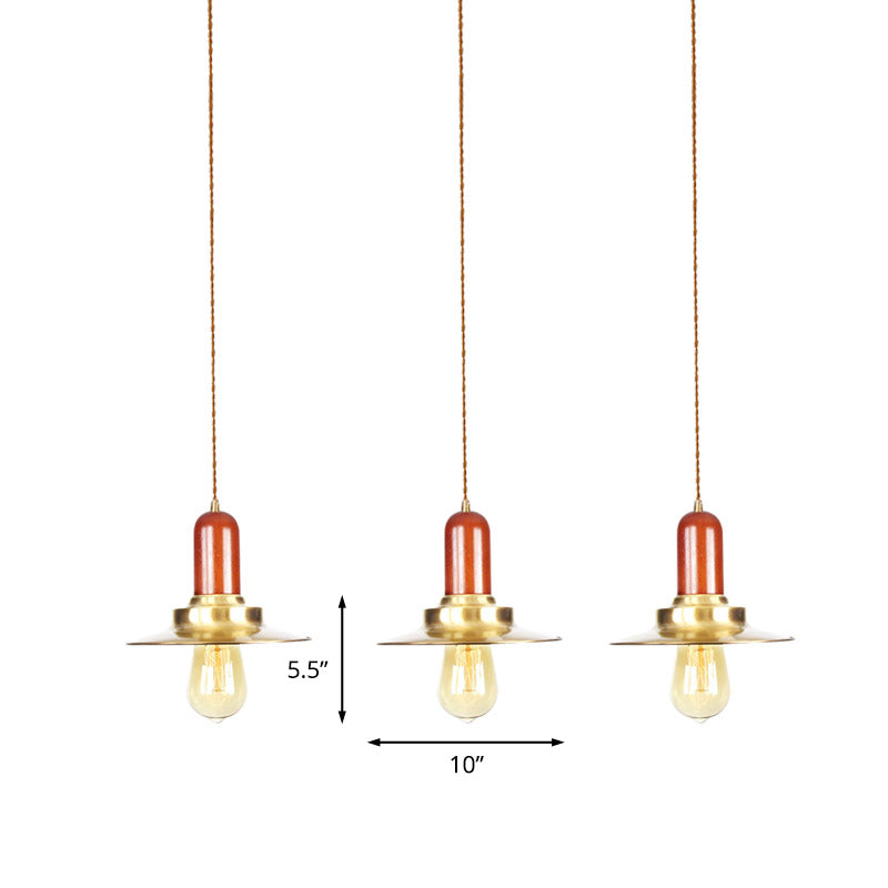 Gold Finish 3/5/7 Glühbirnen Mehrere hängende leichte industrielle Metallic Flat Tandem Deckenlampe