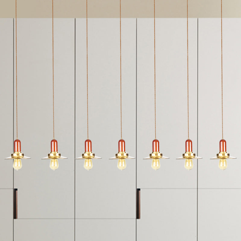Gold Finish 3/5/7 Glühbirnen Mehrere hängende leichte industrielle Metallic Flat Tandem Deckenlampe