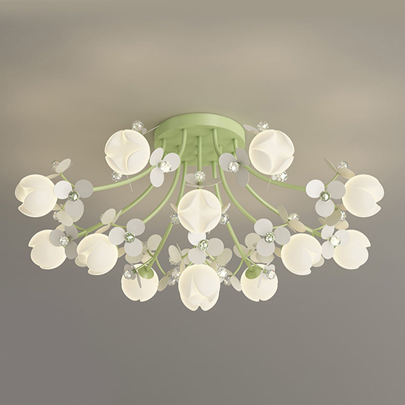 Modern Crystal Flush Mount Flower Shape Ceiling Light with Plastic Shade for Living Room