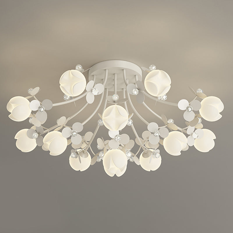 Modern Crystal Flush Mount Flower Shape Ceiling Light with Plastic Shade for Living Room