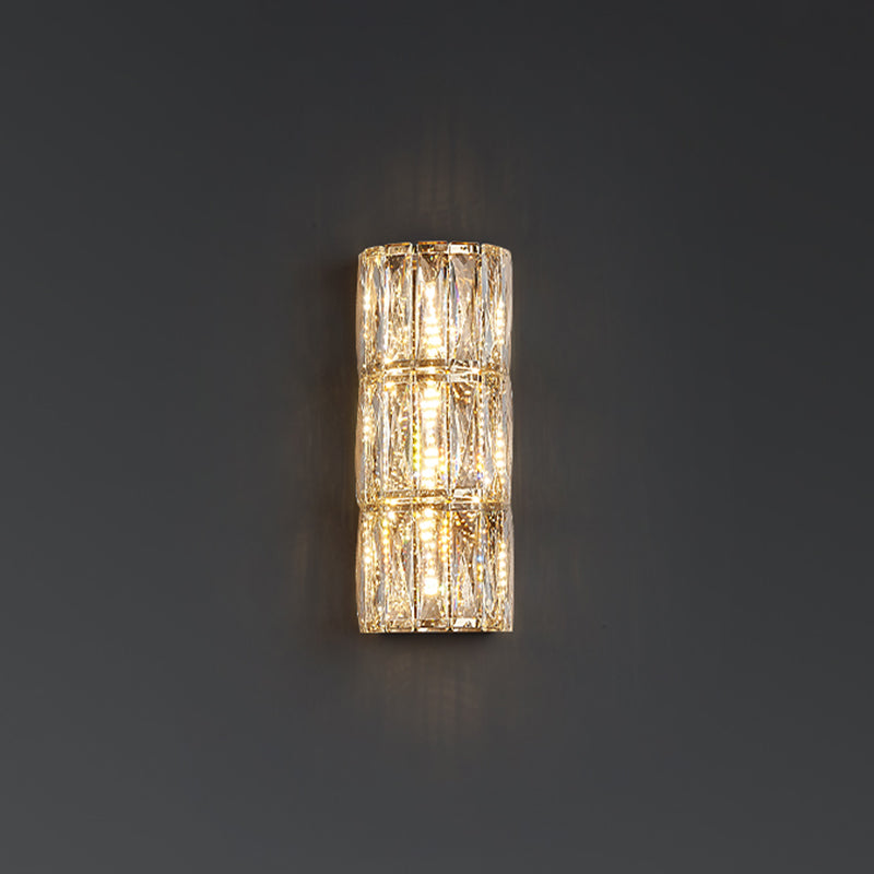 Cylinder Shade Wall Lamp Modern Style Crystal Shape Wall Mounted Lighting for Bedroom