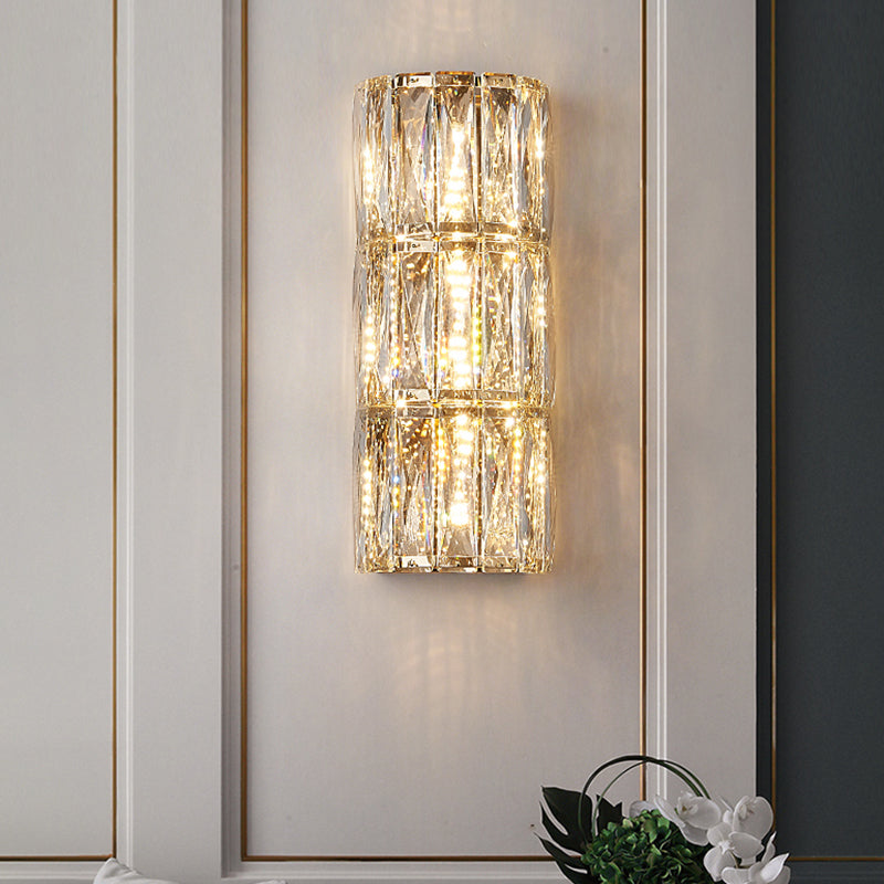 Cylinder Shade Wall Lamp Modern Style Crystal Shape Wall Mounted Lighting for Bedroom