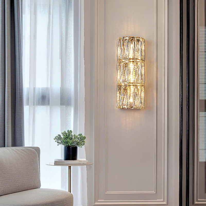 Cylinder Shade Wall Lamp Modern Style Crystal Shape Wall Mounted Lighting for Bedroom