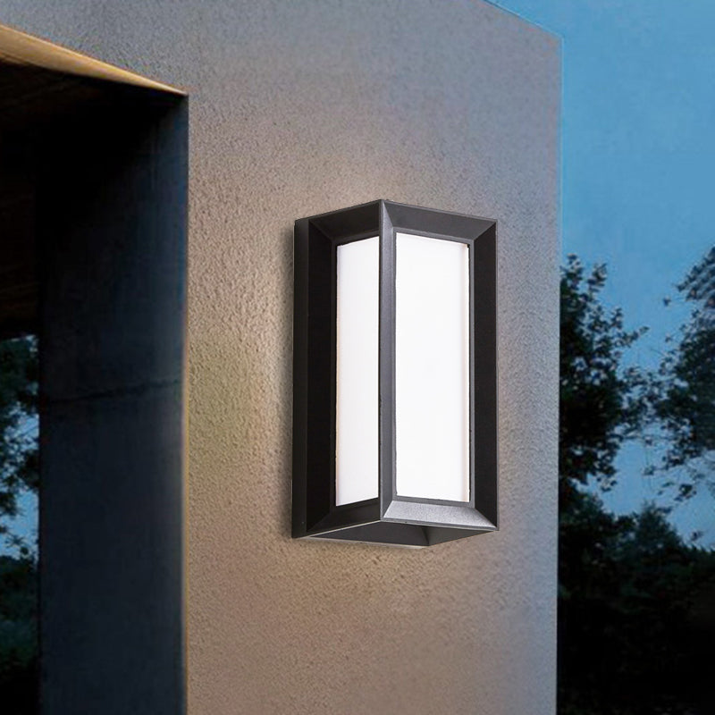 Lodges Cuboid Box Wall Sconce Milky Glass LED Wall Mounted Lamp in Black for Corner, Warm/White Light