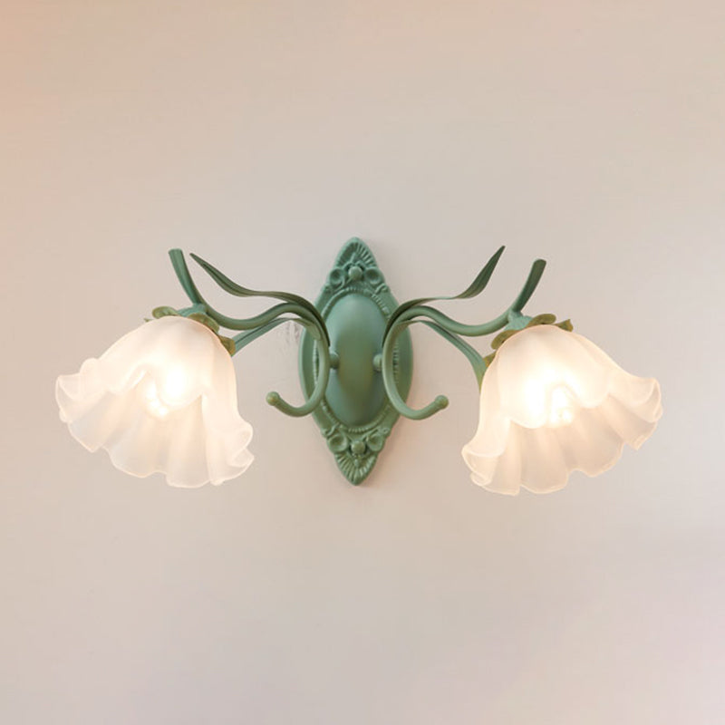 Iron and Glass Wall Light Fixture in Green & White 1 / 2 - Light Wall Sconce
