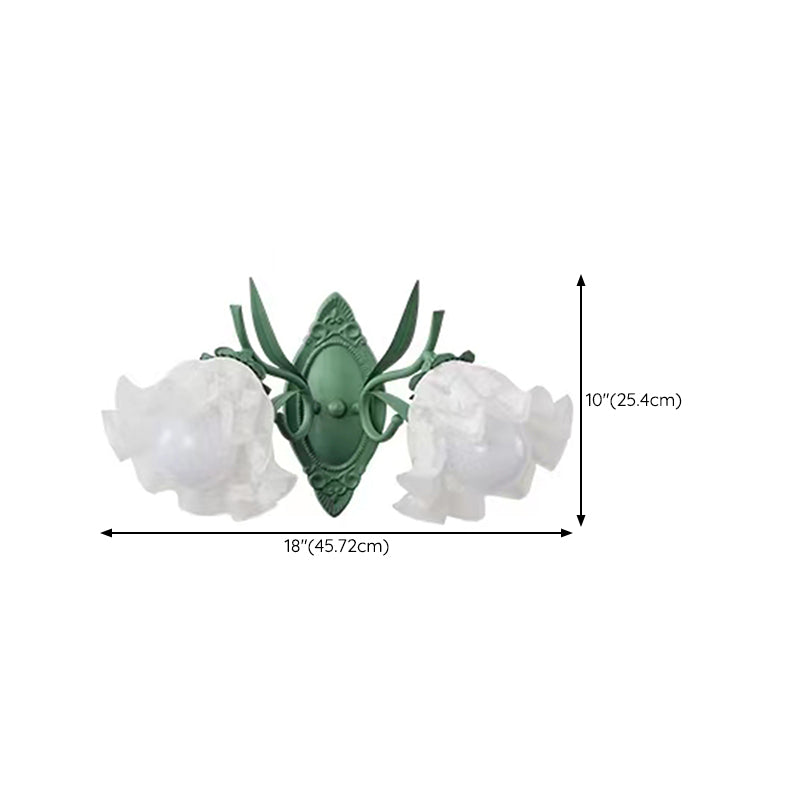 Iron and Glass Wall Light Fixture in Green & White 1 / 2 - Light Wall Sconce