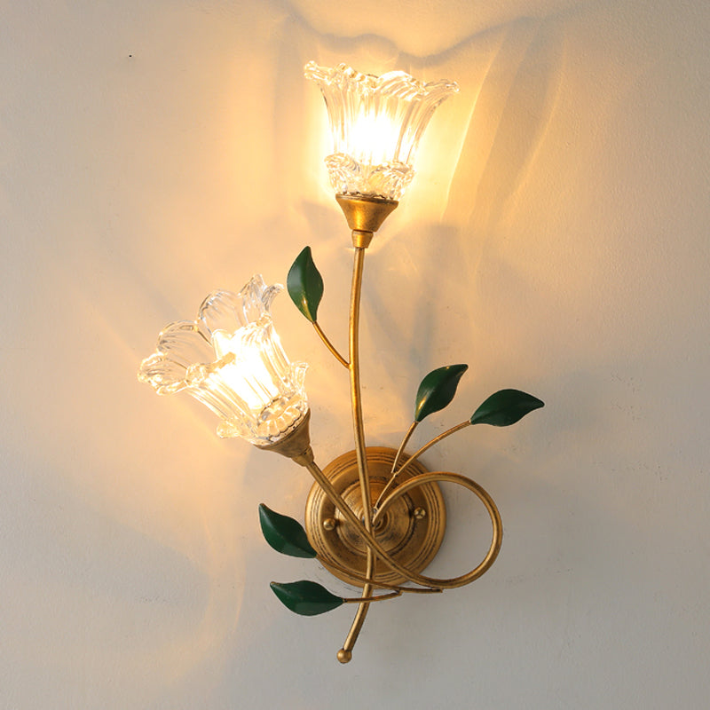 French Style Wall Light Flower Shape Wall Lamp with Glass Shade for Living Room
