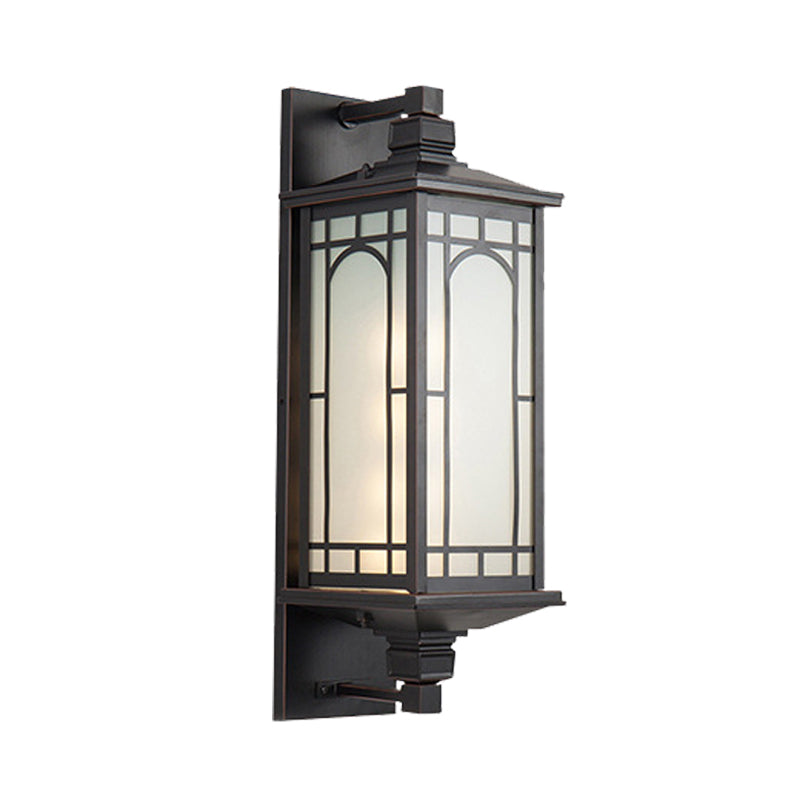 Black 1 Head Wall Sconce Lighting Country Opal Glass Cuboid Wall Lamp with Curved/Rectangle Pattern