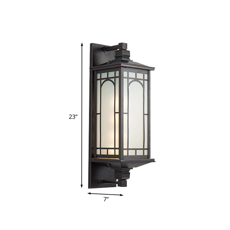 Black 1 Head Wall Sconce Lighting Country Opal Glass Cuboid Wall Lamp with Curved/Rectangle Pattern