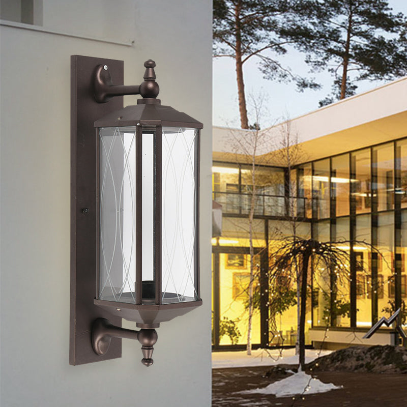 1 Bulb Rectangle Sconce Lighting Farmhouse Dark Coffee Clear Glass Wall Mount Lamp for Gate