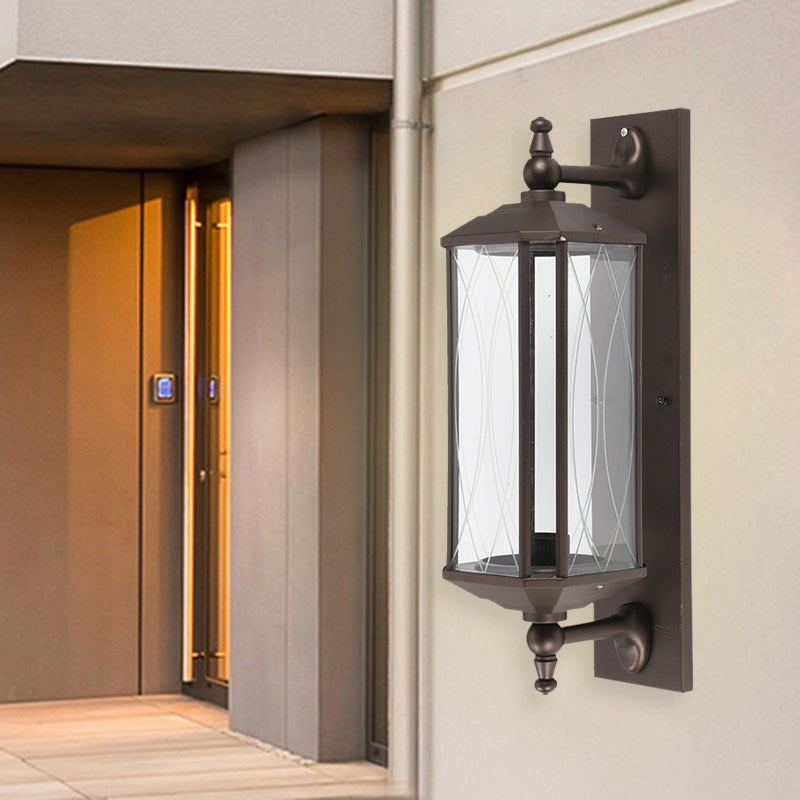 1 Bulb Rectangle Sconce Lighting Farmhouse Dark Coffee Clear Glass Wall Mount Lamp for Gate