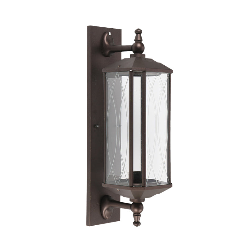 1 Bulb Rectangle Sconce Lighting Farmhouse Dark Coffee Clear Glass Wall Mount Lamp for Gate