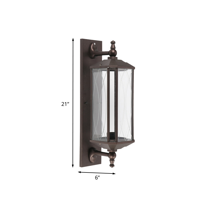 1 Bulb Rectangle Sconce Lighting Farmhouse Dark Coffee Clear Glass Wall Mount Lamp for Gate