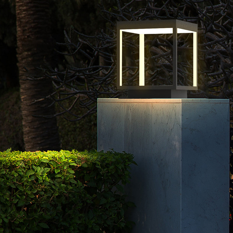 Square Waterproof Lights Outdoor Black Pillar Lamp for Garden