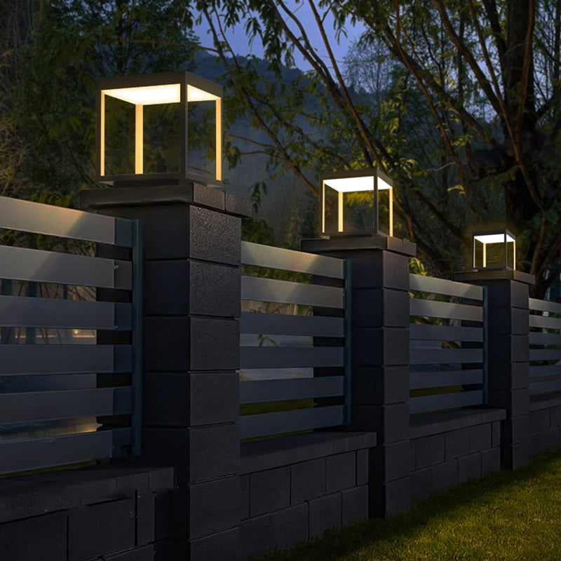Square Waterproof Lights Outdoor Black Pillar Lamp for Garden
