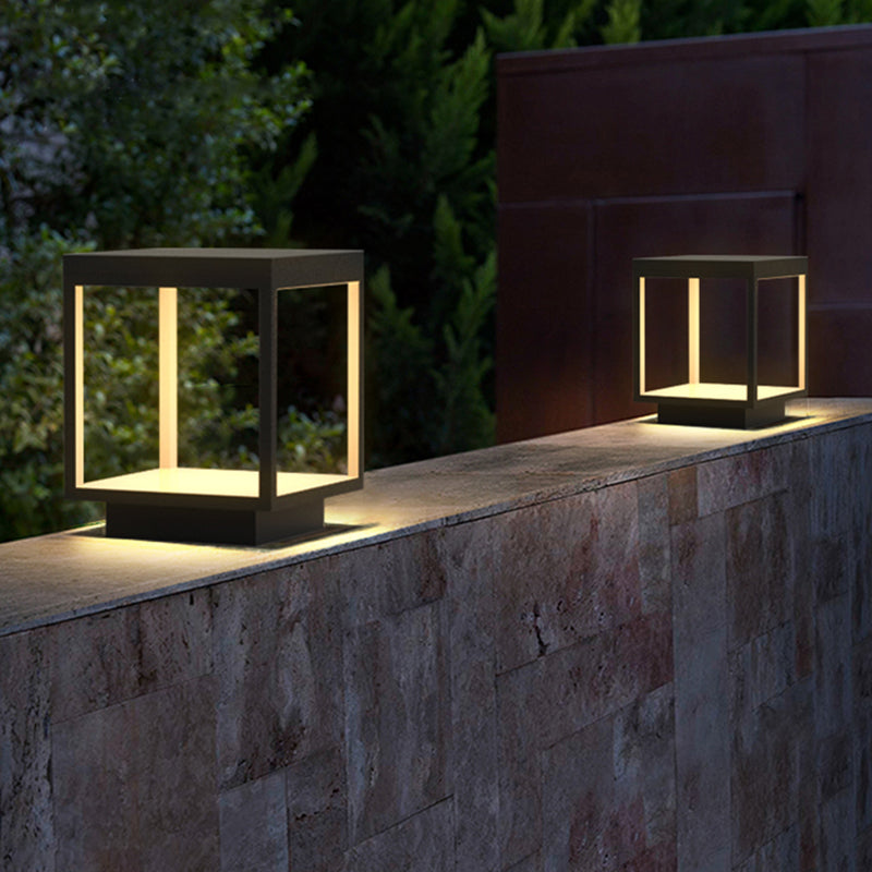 Square Waterproof Lights Outdoor Black Pillar Lamp for Garden
