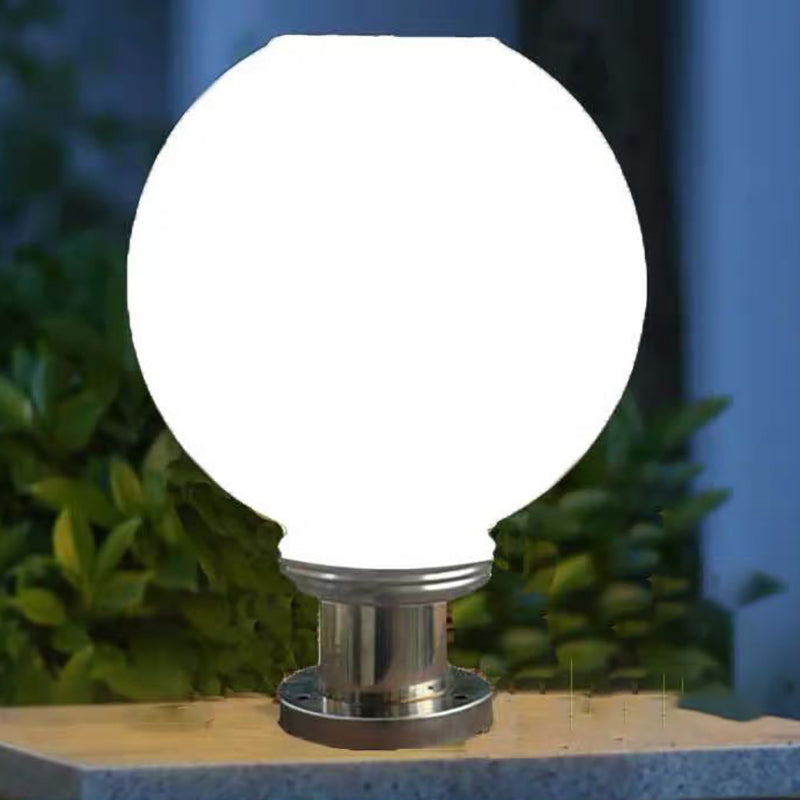 White Globe Outdoor Lights Silver Pillar Lamp with White Shade for Garden