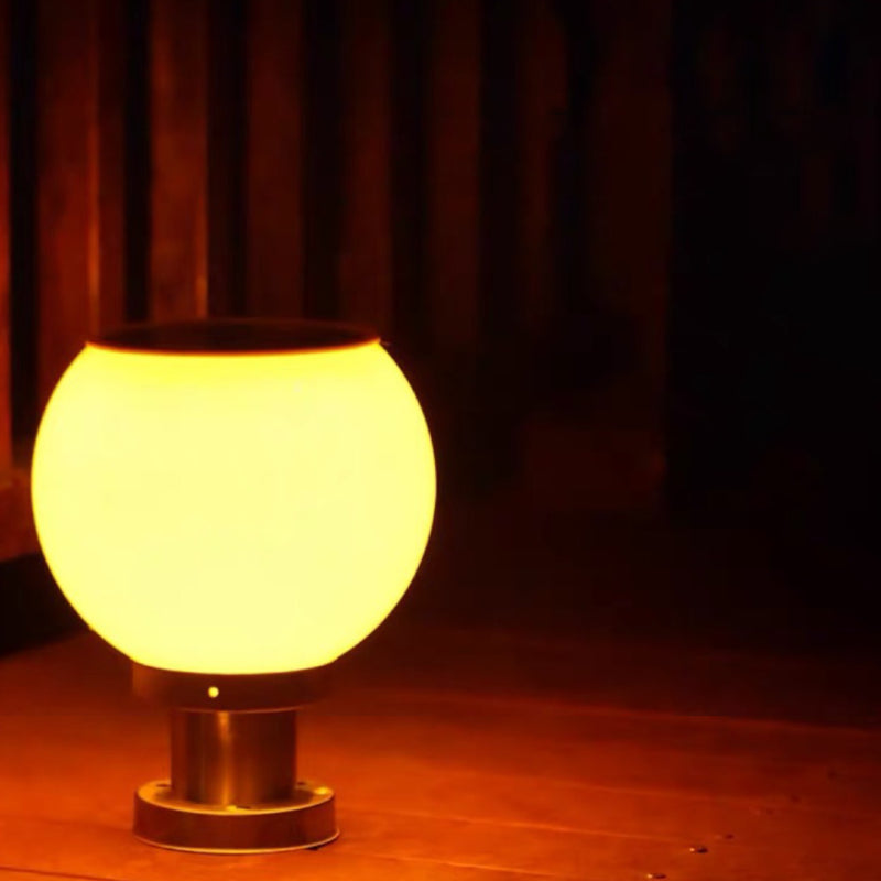 White Globe Outdoor Lights Silver Pillar Lamp with White Shade for Garden