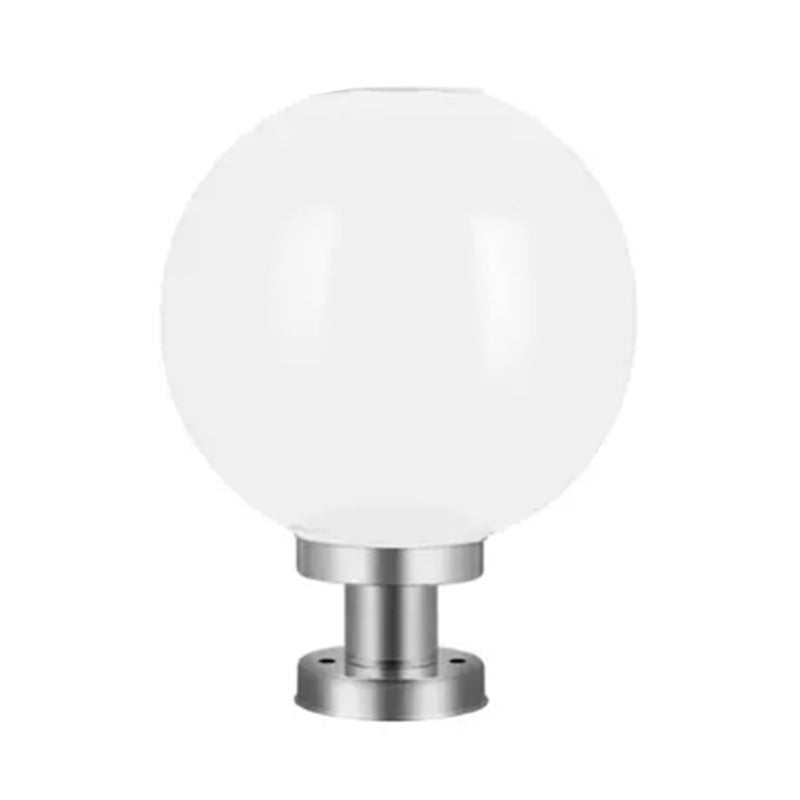 White Globe Outdoor Lights Silver Pillar Lamp with White Shade for Garden