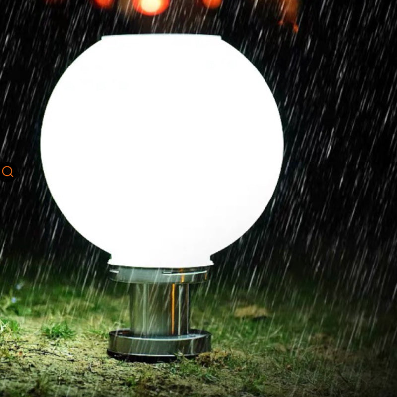 White Globe Outdoor Lights Silver Pillar Lamp with White Shade for Garden
