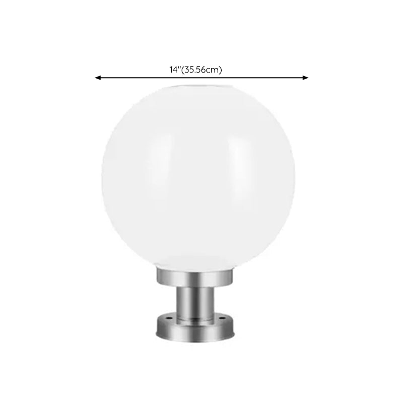 White Globe Outdoor Lights Silver Pillar Lamp with White Shade for Garden