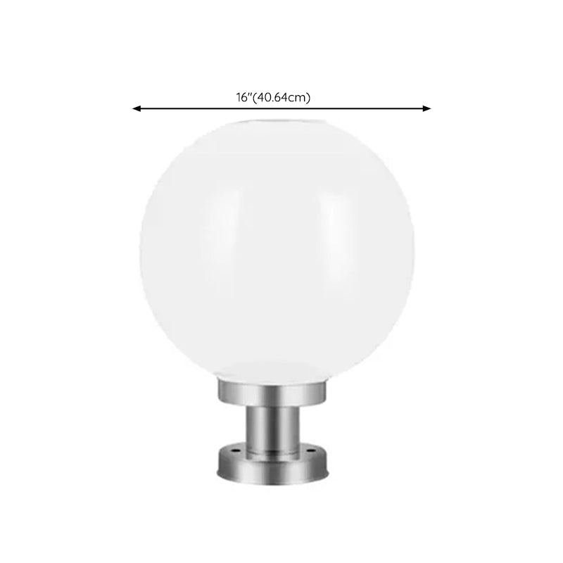 White Globe Outdoor Lights Silver Pillar Lamp with White Shade for Garden