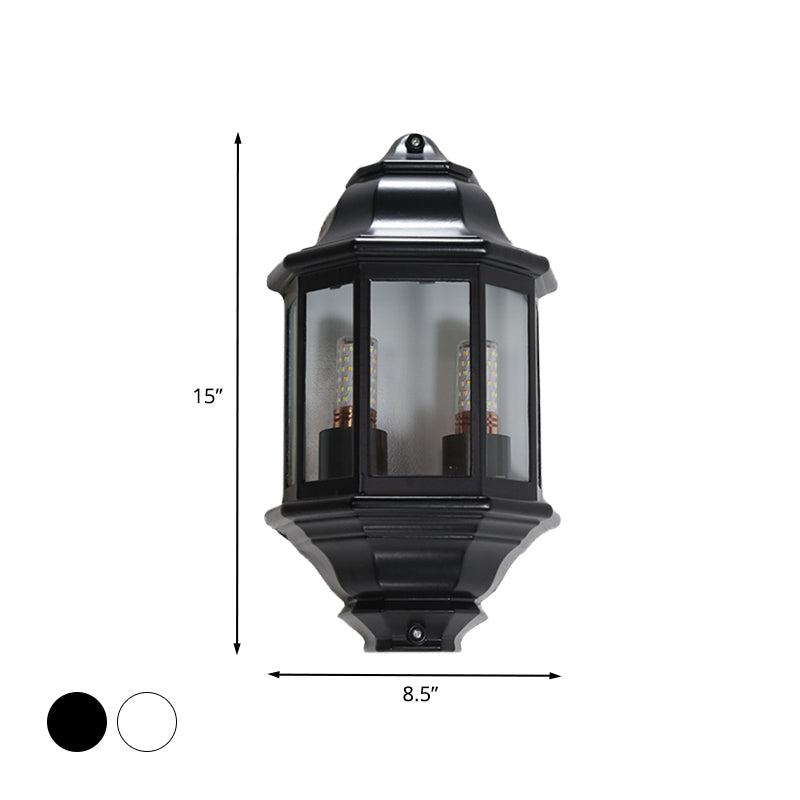 Black/White Geometric Wall Mounted Light Lodges Clear Glass 2-Bulb Corner Outdoor Surface Wall Sconce