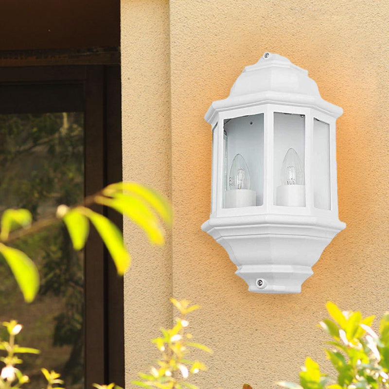 Black/White Geometric Wall Mounted Light Lodges Clear Glass 2-Bulb Corner Outdoor Surface Wall Sconce