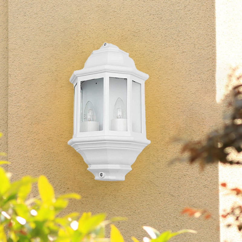 Black/White Geometric Wall Mounted Light Lodges Clear Glass 2-Bulb Corner Outdoor Surface Wall Sconce