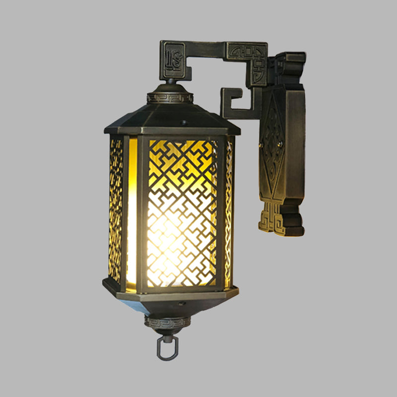 1 met de hoofdwand gemonteerd verlichtingsarmatuur rustieke cilindrische tan prismatische glazen wandlamp in het zwart