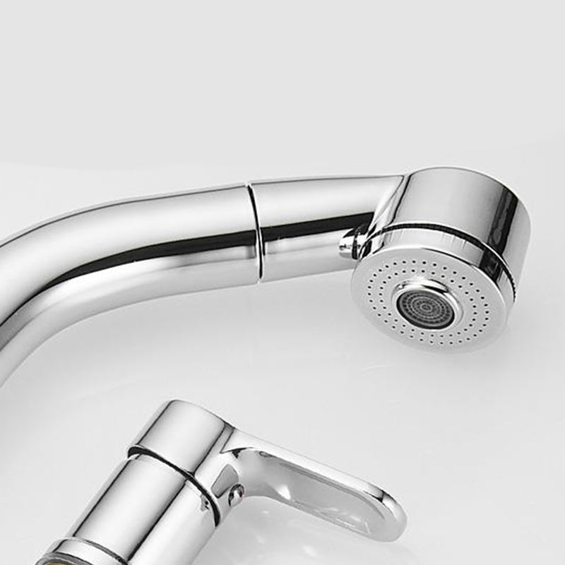 Modern Chrome Sink Faucet Brass Bathroom Low Arc Lifting Faucet