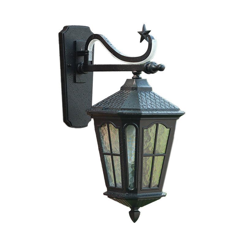 Schwarze Laternenwandländer strukturiert/Wasser Glas 1 Licht 9 "/13" W Außenwandhalterung Lampe