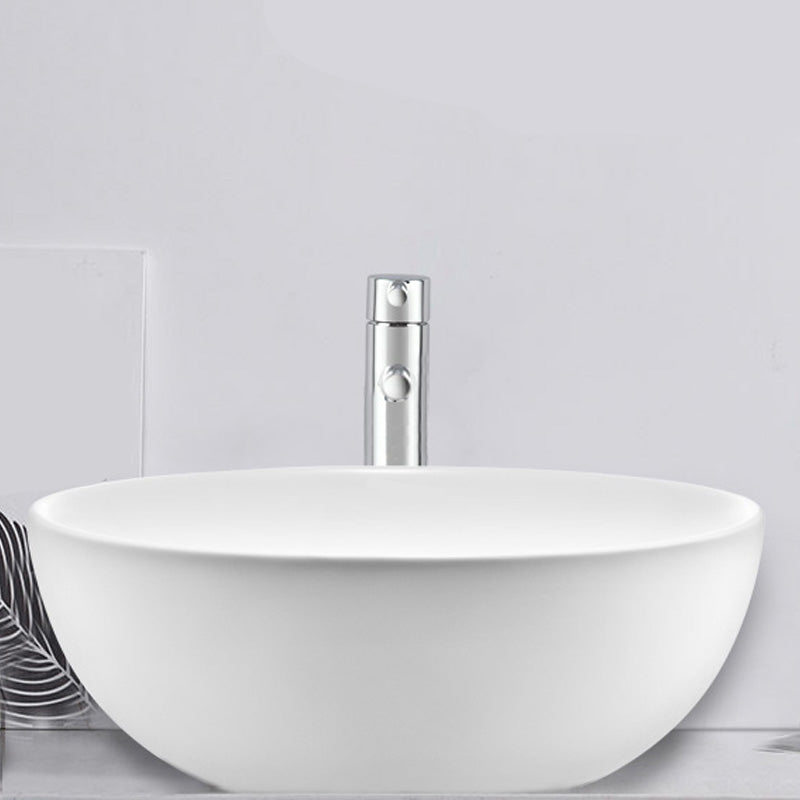 White Porcelain Bathroom Sink with Overflow Vessel Bathroom Sink
