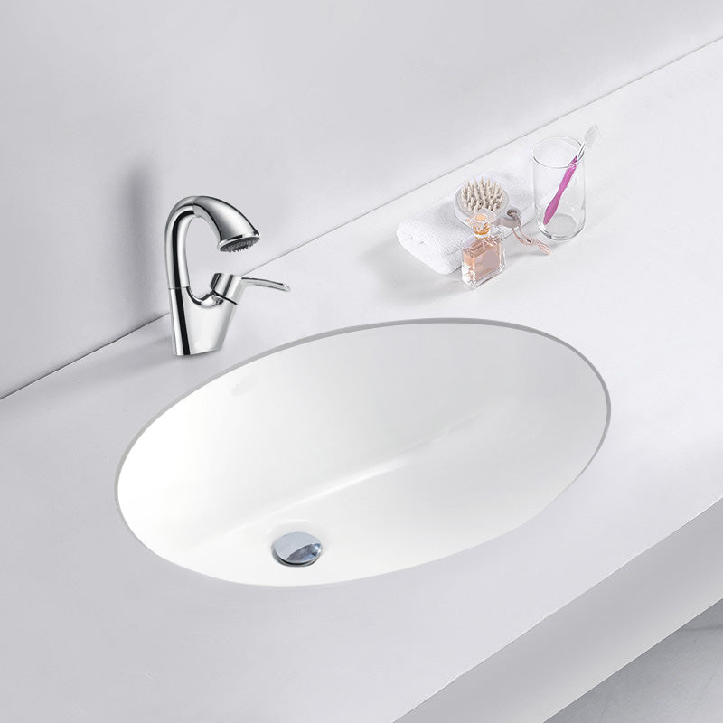 White Porcelain Bathroom Sink with Overflow Vessel Bathroom Sink