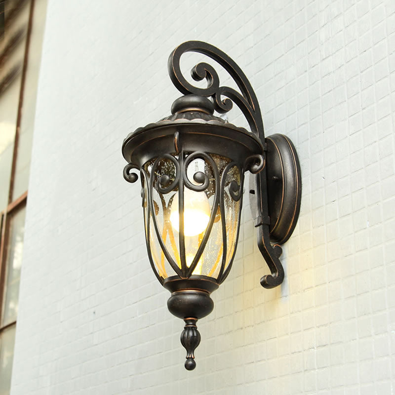 Country Acorn Wall Mounted Light 1-Bulb Clear Seeded Glass Sconce Lamp Fixture in Black