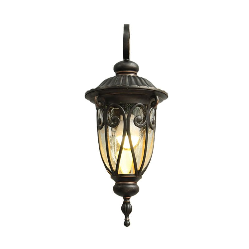 Country Acorn Wall Mounted Light 1-Bulb Clear Seeded Glass Sconce Lamp Fixture in Black