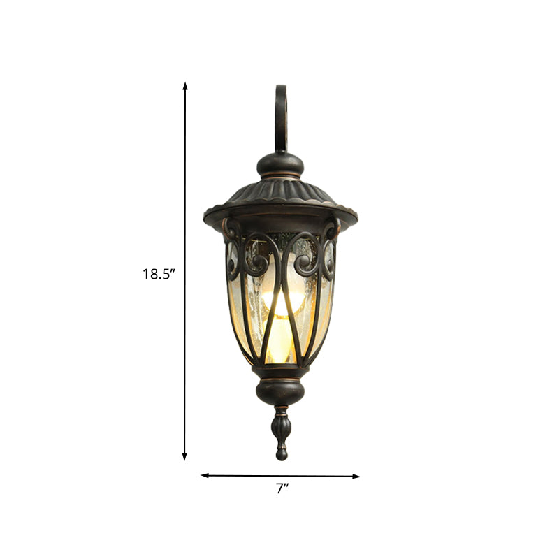 Country Acorn Wall Mounted Light 1-Bulb Clear Seeded Glass Sconce Lamp Fixture in Black