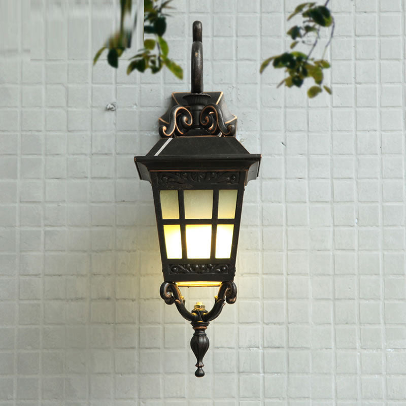 1-Light White Frosted Glass Sconce Lamp Lodges Black Finish Tower Shape Outdoor Wall Lighting Ideas