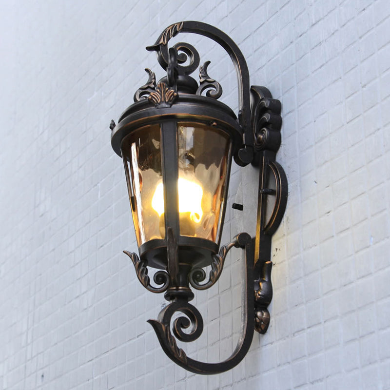 Black Urn Shape Wall Mounted Lamp Rustic Clear Water Glass 1 Head Outdoor Wall Sconce