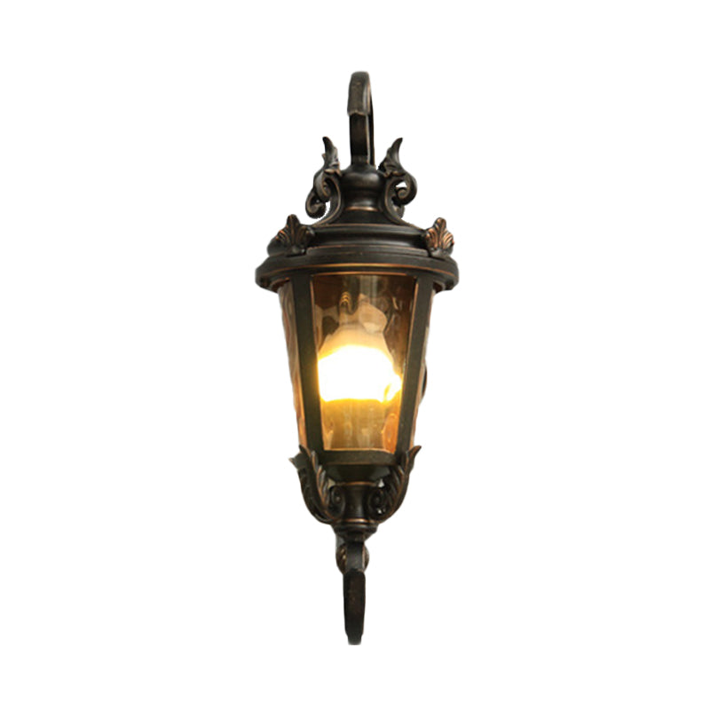 Black Urn Shape Wall Mounted Lamp Rustic Clear Water Glass 1 Head Outdoor Wall Sconce