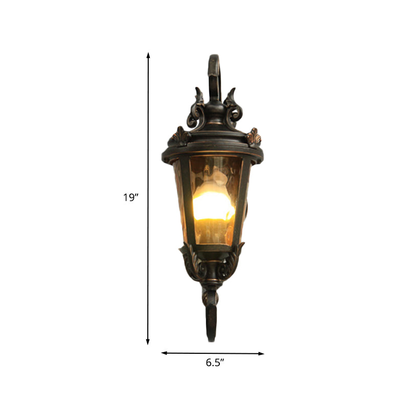 Black Urn Shape Wall Mounted Lamp Rustic Clear Water Glass 1 Head Outdoor Wall Sconce