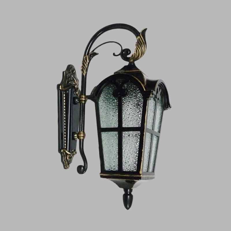 1 Light Wall Sconce Farmhouse Curving Arm Metallic Wall Lamp Fixture in Black with Water Glass Shade