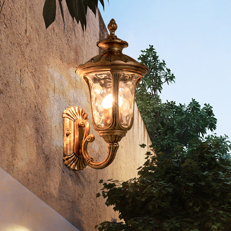 Countryside Acorn Sconce Light Fixture 1 Bulb Water Glass Wall Mounted Lamp in Brass