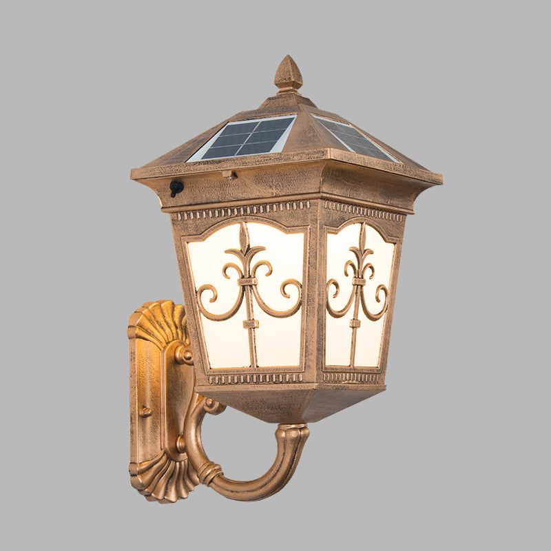 Aluminum Quartet Religion Wall Lamp Rustic 1-Light Courtyard Sconce Lighting in Brass with Solar Energy Panel