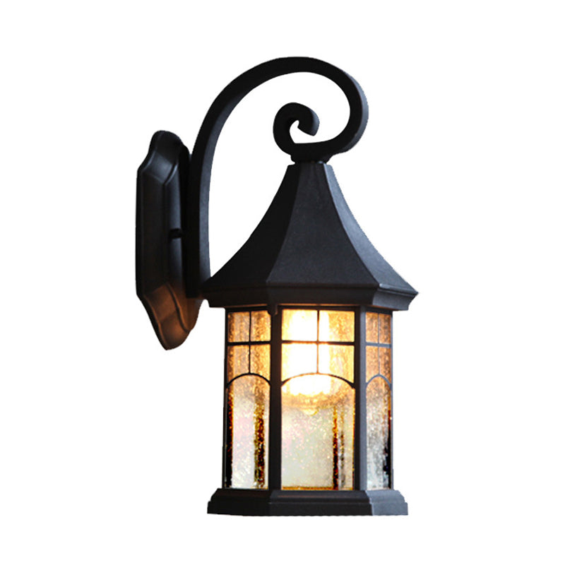 Seeded Glass Pavilion Sconce Light Farmhouse 1 Light Outdoor Wall Mount Lamp in Black/Bronze with Open Bottom Design