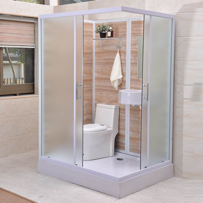 Framed Single Sliding Shower Kit Rectangle Frosted Shower Stall